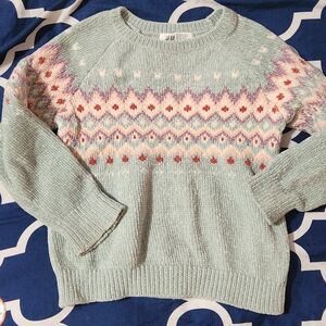 H&M Mint Crewneck Fair Isle Pattern Sweater